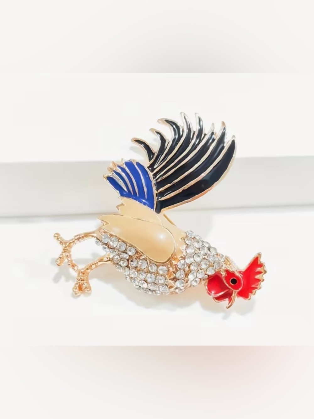 Rhinestone Rooster Brooch with Enamel Accents - Picture 6 of 6